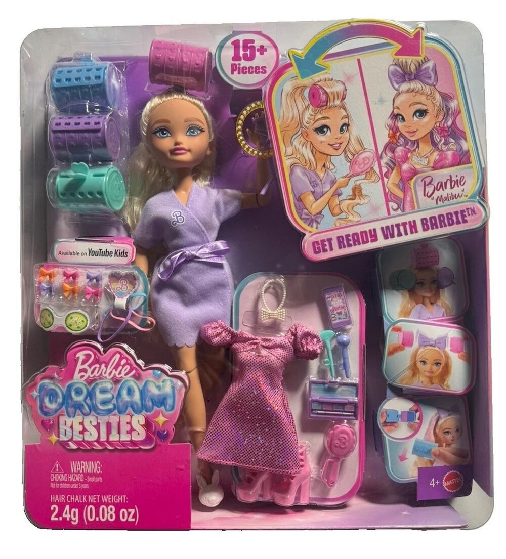 Barbie Dream Besties Get Ready With Barbie Malibu Doll 15+ Pieces JGG38 New